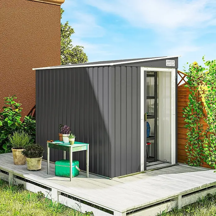 SONNENH Gerätehaus - Außenbreite inkl. Dachüberstand: 154 cm, Außentiefe inkl. Dachüberstand: 206,5 cm, Stahl, Grau