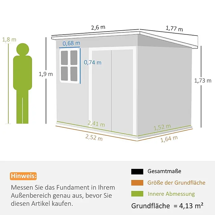 SONNENH Gerätehaus - Außenbreite inkl. Dachüberstand: 260 cm, Außentiefe inkl. Dachüberstand: 177 cm, Stahl, Grün