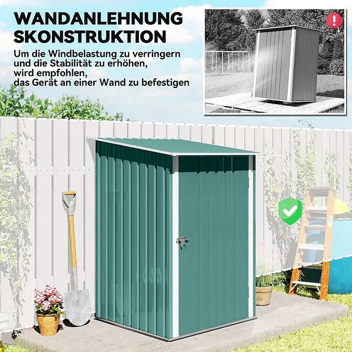SONNENH Gerätehaus - Außenbreite inkl. Dachüberstand: 100 cm, Außentiefe inkl. Dachüberstand: 103 cm, Stahl, Grün