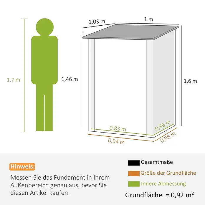 SONNENH Gerätehaus - Außenbreite inkl. Dachüberstand: 100 cm, Außentiefe inkl. Dachüberstand: 103 cm, Stahl, Grün
