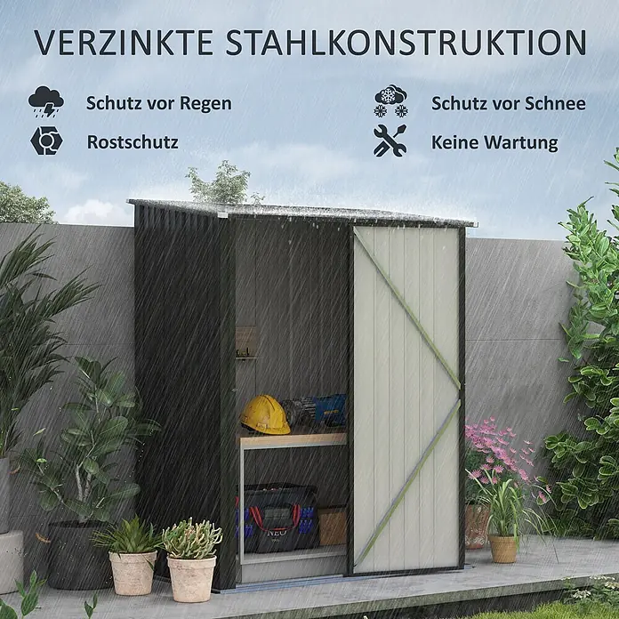 SONNENH Gerätehaus - Außenbreite inkl. Dachüberstand: 161,5 cm, Außentiefe inkl. Dachüberstand: 94,5 cm, Stahl, Schwarz