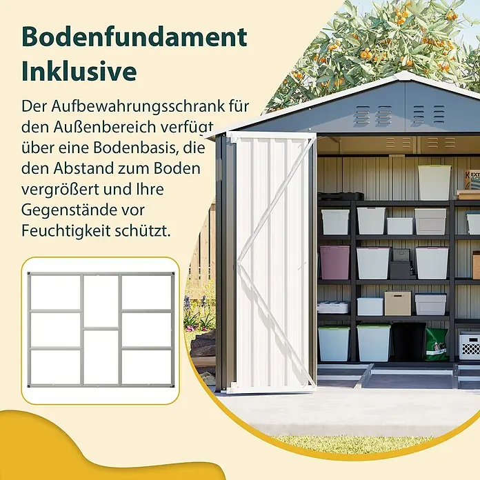 SONNENH Gerätehaus - Außenbreite inkl. Dachüberstand: 240,4 cm, Außentiefe inkl. Dachüberstand: 192,3 cm, Metall, Schwarz