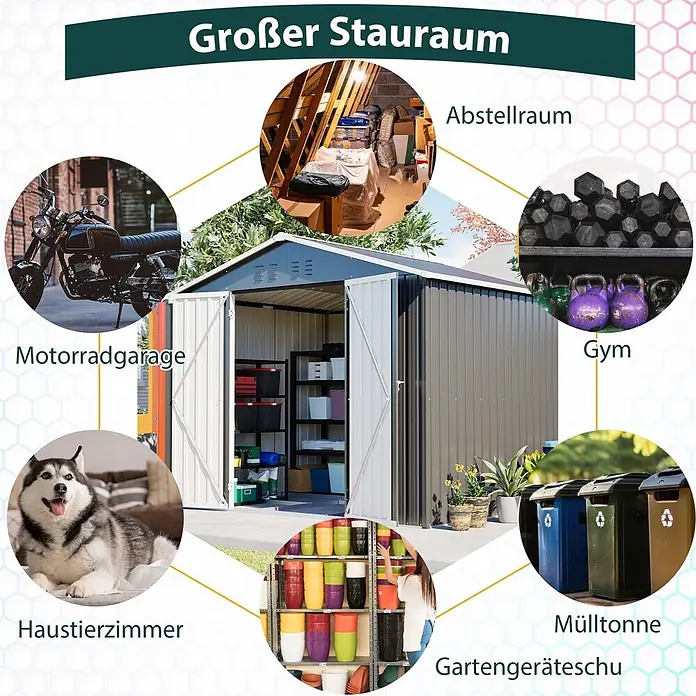 SONNENH Gerätehaus - Außenbreite inkl. Dachüberstand: 240,4 cm, Außentiefe inkl. Dachüberstand: 192,3 cm, Metall, Schwarz