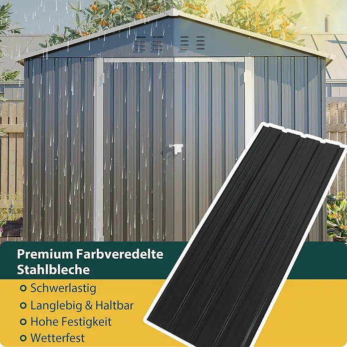 SONNENH Gerätehaus - Außenbreite inkl. Dachüberstand: 240,4 cm, Außentiefe inkl. Dachüberstand: 192,3 cm, Metall, Schwarz