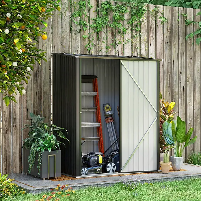 SONNENH Gerätehaus - Außenbreite inkl. Dachüberstand: 161,5 cm, Außentiefe inkl. Dachüberstand: 94,5 cm, Stahl, Schwarz