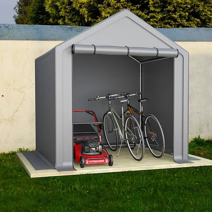 SONNENH Gerätehaus - Außenbreite inkl. Dachüberstand: 190 cm, Außentiefe inkl. Dachüberstand: 170 cm, Metall, Grau