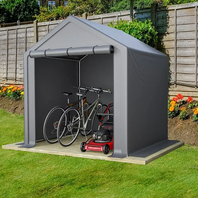 SONNENH Gerätehaus - Außenbreite inkl. Dachüberstand: 190 cm, Außentiefe inkl. Dachüberstand: 170 cm, Metall, Grau