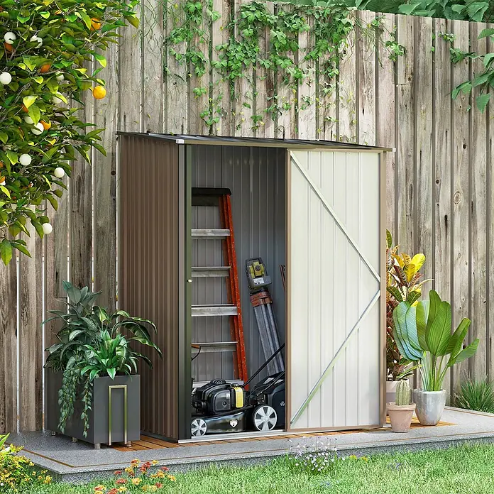 SONNENH Gerätehaus - Außenbreite inkl. Dachüberstand: 161,5 cm, Außentiefe inkl. Dachüberstand: 94,5 cm, Stahl, Braun