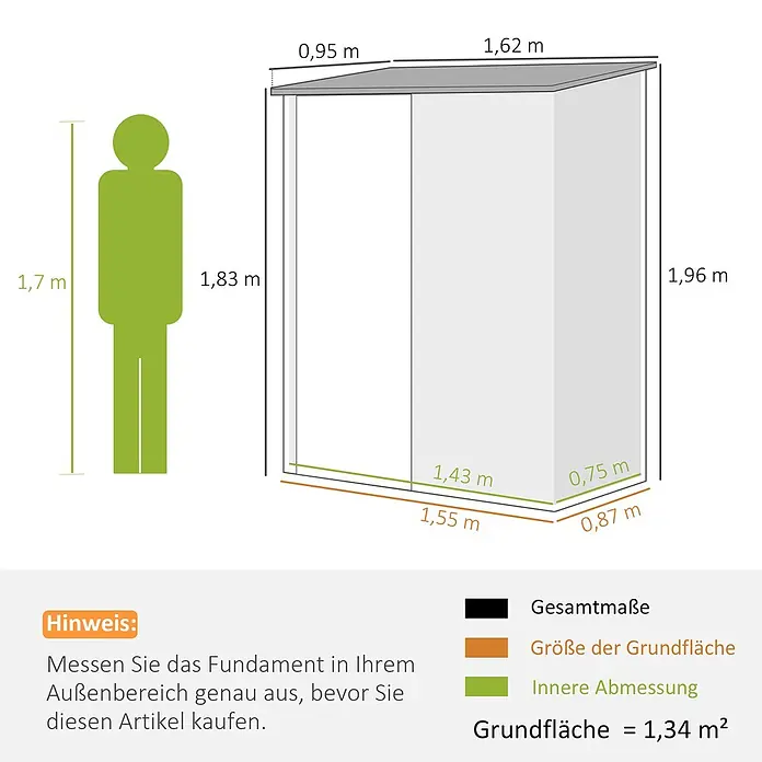 SONNENH Gerätehaus - Außenbreite inkl. Dachüberstand: 161,5 cm, Außentiefe inkl. Dachüberstand: 94,5 cm, Stahl, Braun