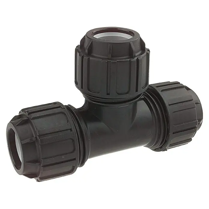 HDPE-T-Verbindungsstück - 3 x 20 mm, Polypropylen - Schwarzes T-Stück-Rohrverbindungsstück aus Kunststoff für die Sanitärinstallation, ideal für Heimwerker- und Bauprojekte.