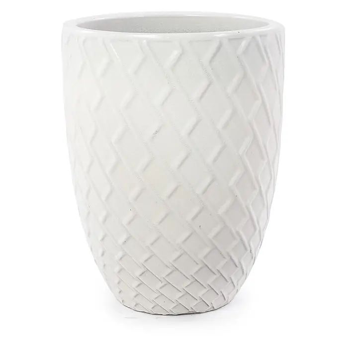 SONNENH Pflanztopf - 1 Stk., Außenmaß (Ø x H): 42 x 54 cm, Keramik, Weiß - Weißer Keramik-Pflanztopf mit geprägtem geometrischem Muster.
