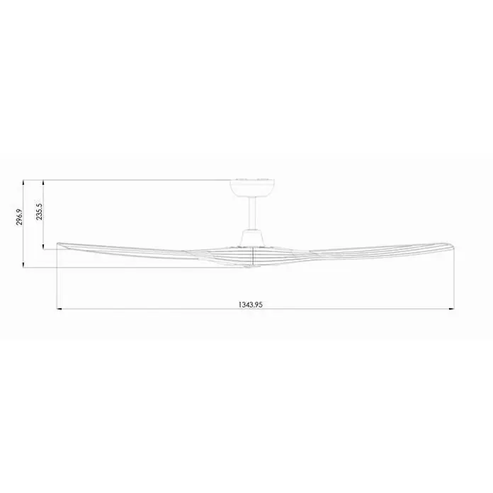 Vam Deckenventilator Outdoor DC Deckenventilator LINES Bronze 153 cm - Bronze, 1.530 mm, 37 W - Technische Zeichnung eines weißen Deckenventilators mit Gesamt- und Höhenmaßen.