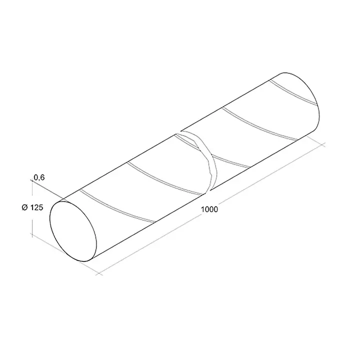 Air-Circle Wickelfalzrohr - Ø x L: 100 mm x 1 m, Max. Luftleistung: 300 m³/h, Stahl - Abbildung eines zylindrischen Objekts mit Maßangaben, ideal für technische Dokumentationen oder Produktpräsentationen.