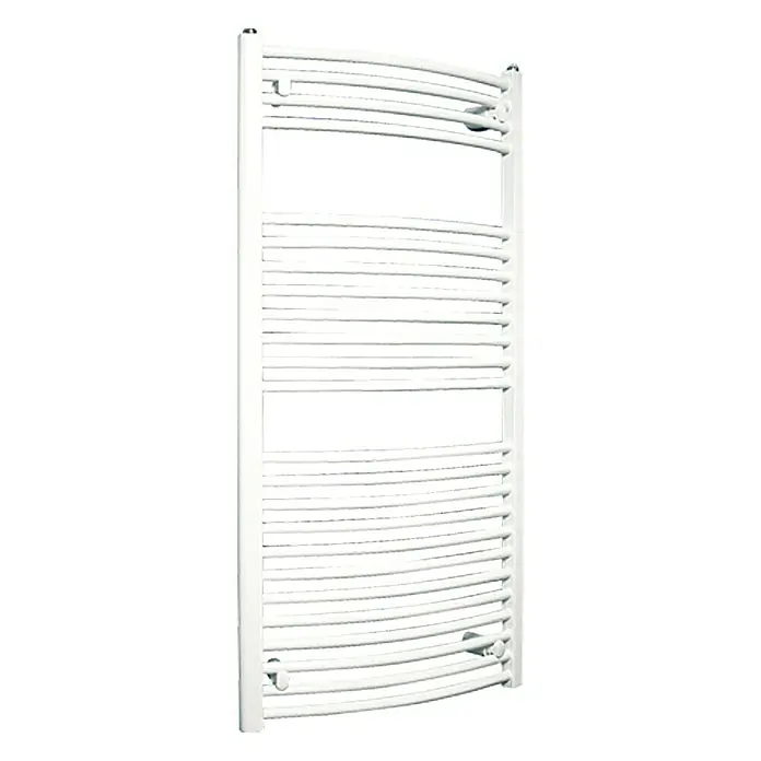 Admiral Radiador toallero Kairo - An x Al: 600 mm x 117 cm, Potencia calorífica a una temperatura de 75 °C (D: 50): 615 W - Un toallero blanco y curvo con múltiples barras horizontales para colgar las toallas.