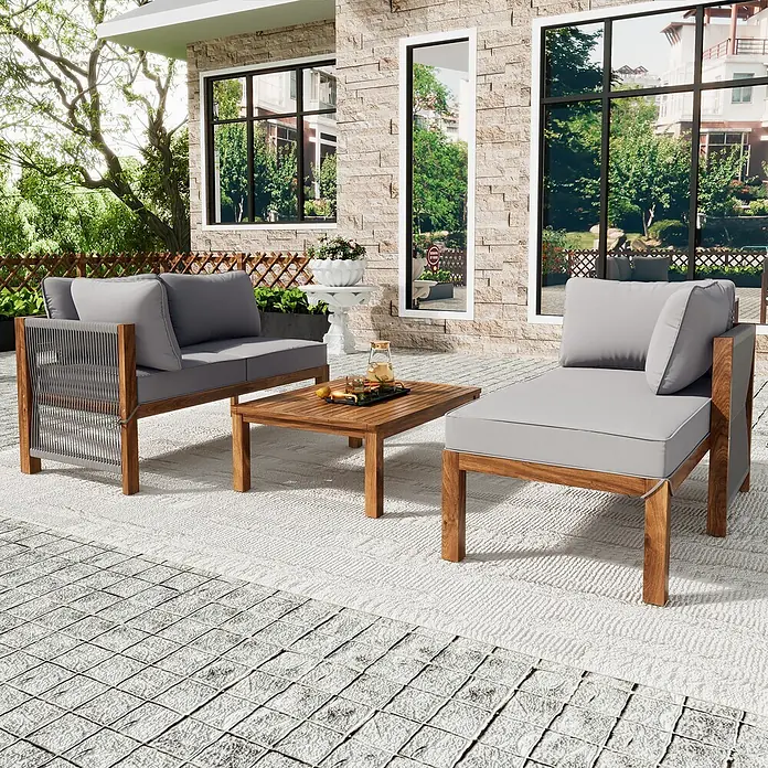 SONNENH Loungemöbel-Set - 3 -tlg., Holz, Grau