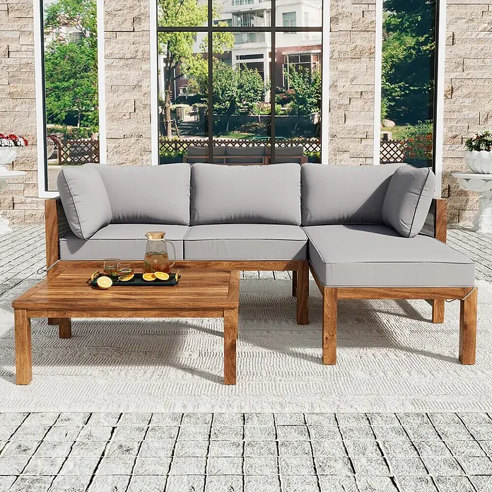 SONNENH Loungemöbel-Set - 3 -tlg., Holz, Grau