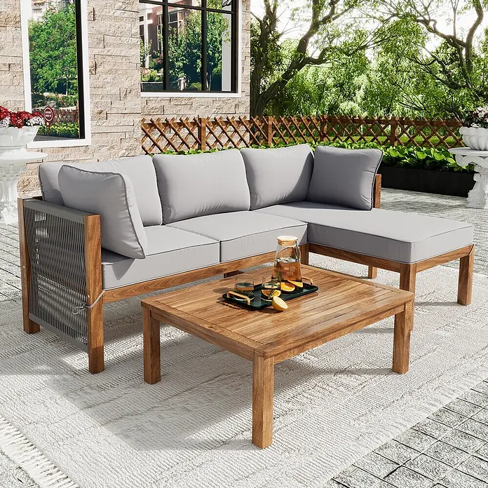 SONNENH Loungemöbel-Set - 3 -tlg., Holz, Grau