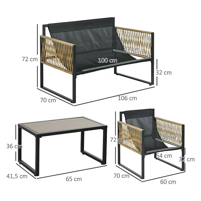 SONNENH Loungemöbel-Set - 4 -tlg., Polyester