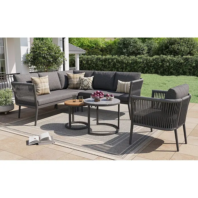SONNENH Loungemöbel-Set - 6 -tlg., Metall, Olefin, Grau