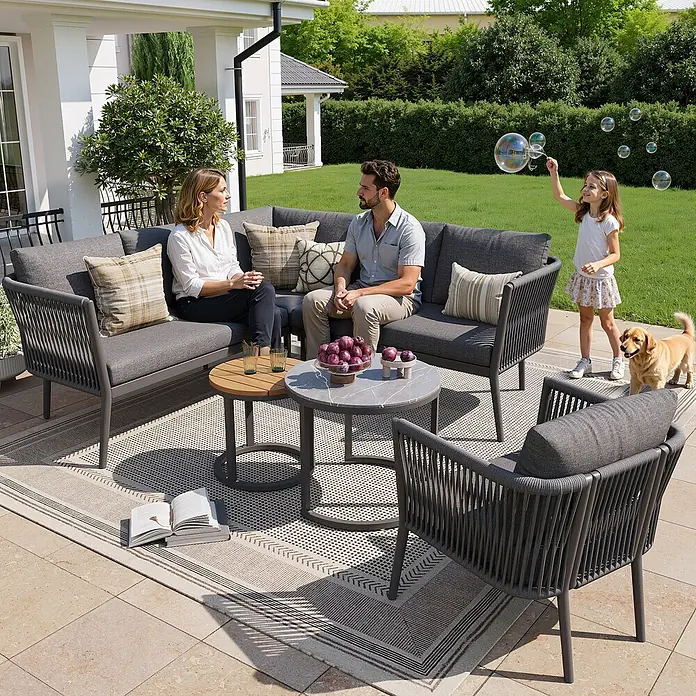 SONNENH Loungemöbel-Set - 6 -tlg., Metall, Olefin, Grau