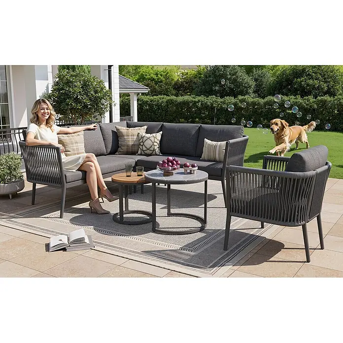 SONNENH Loungemöbel-Set - 6 -tlg., Metall, Olefin, Grau