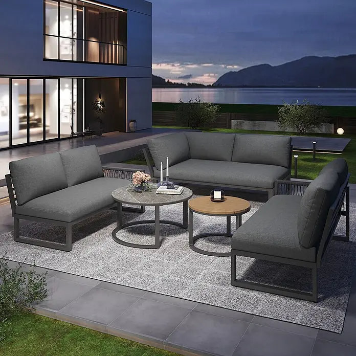 SONNENH Loungemöbel-Set - 5 -tlg., Metall, Polyester, Grau
