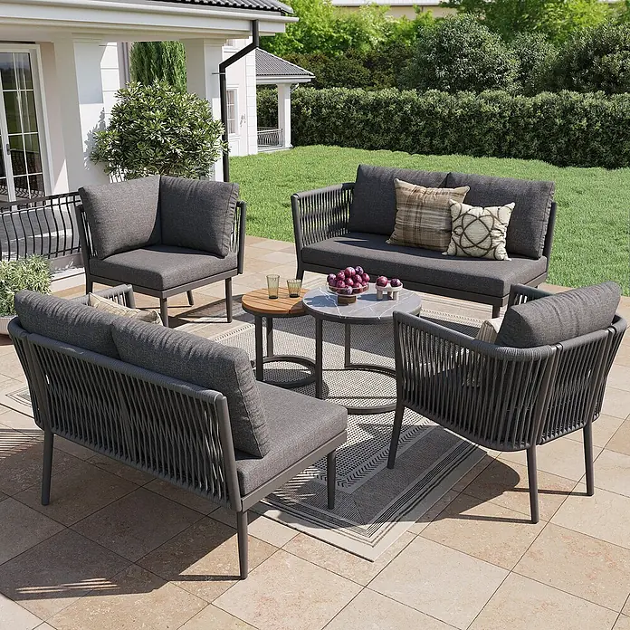 SONNENH Loungemöbel-Set - 6 -tlg., Metall, Olefin, Grau