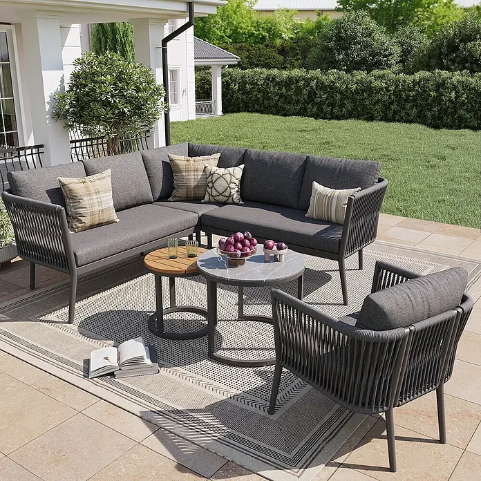 SONNENH Loungemöbel-Set - 6 -tlg., Metall, Olefin, Grau