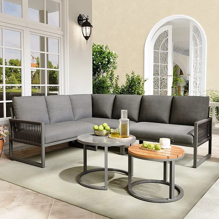 SONNENH Loungemöbel-Set - 5 -tlg., Metall, Polyester, Grau