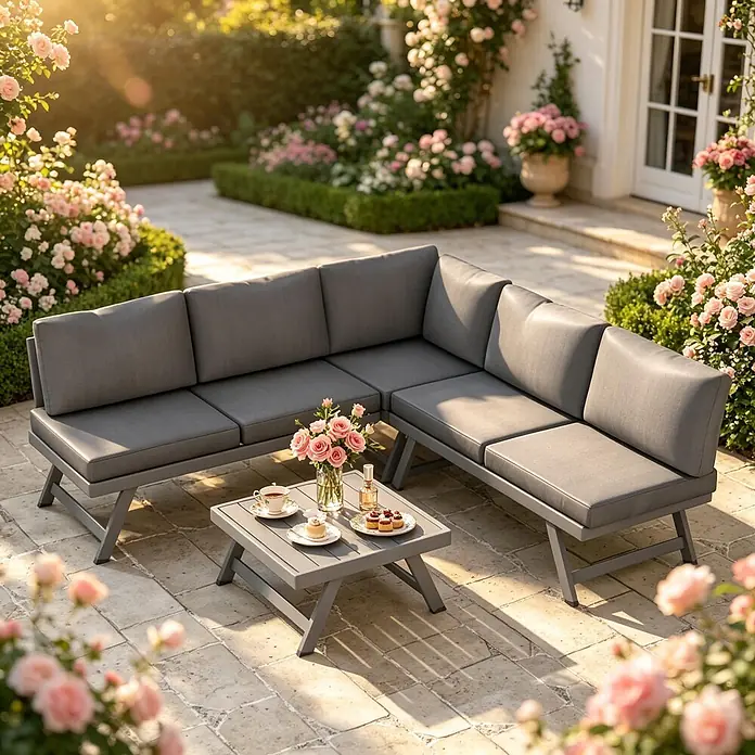 SONNENH Loungemöbel-Set - 4 -tlg., Aluminum, Baumwolle, Foam, Polyester, Stahl, Grau