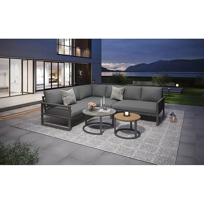 SONNENH Loungemöbel-Set - 5 -tlg., Metall, Polyester, Grau