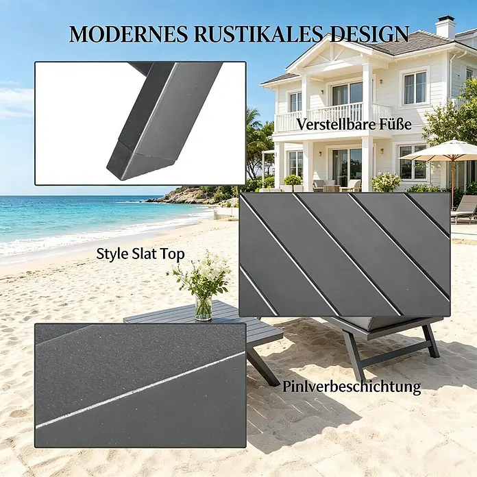 SONNENH Loungemöbel-Set - 4 -tlg., Aluminum, Baumwolle, Foam, Polyester, Stahl, Grau