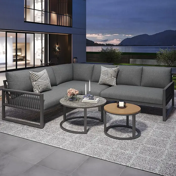 SONNENH Loungemöbel-Set - 5 -tlg., Metall, Polyester, Grau