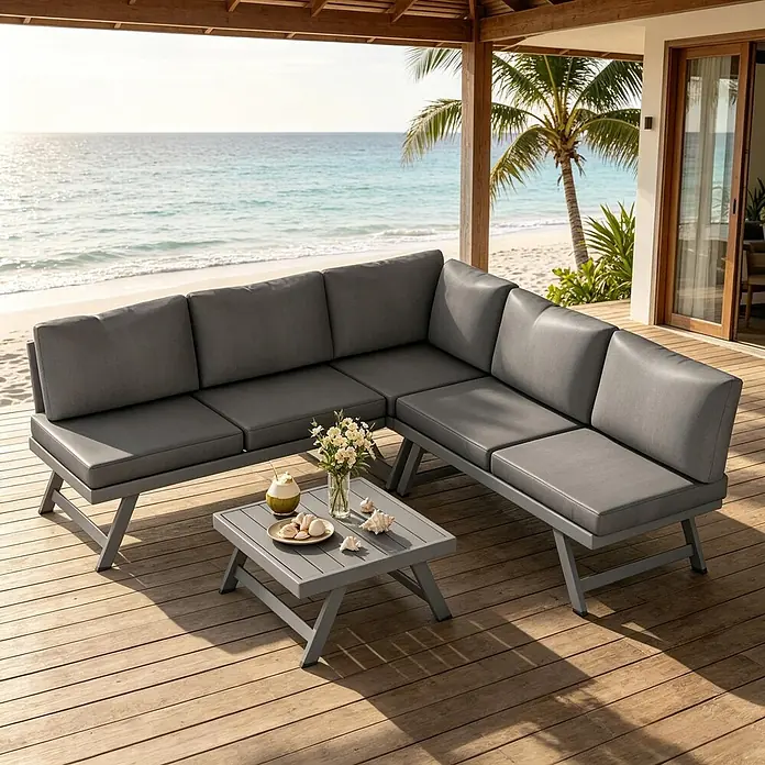 SONNENH Loungemöbel-Set - 4 -tlg., Aluminum, Baumwolle, Foam, Polyester, Stahl, Grau