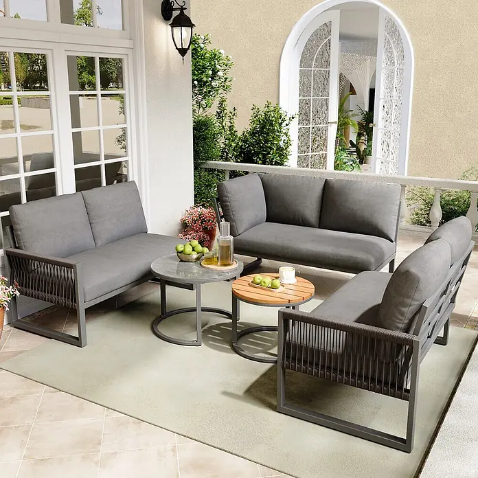 SONNENH Loungemöbel-Set - 5 -tlg., Metall, Polyester, Grau
