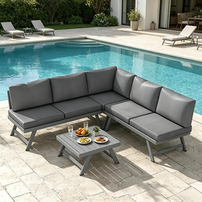 SONNENH Loungemöbel-Set - 4 -tlg., Aluminum, Baumwolle, Foam, Polyester, Stahl, Grau