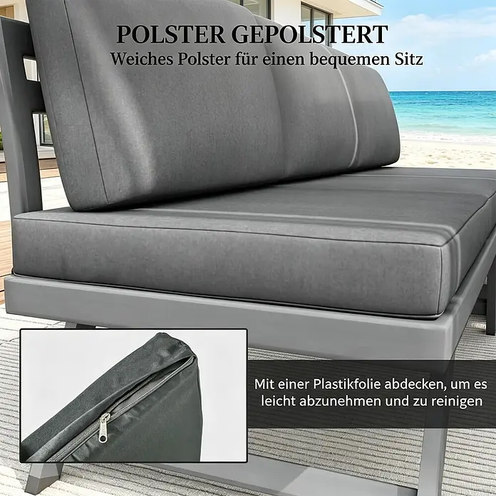 SONNENH Loungemöbel-Set - 4 -tlg., Aluminum, Baumwolle, Foam, Polyester, Stahl, Grau