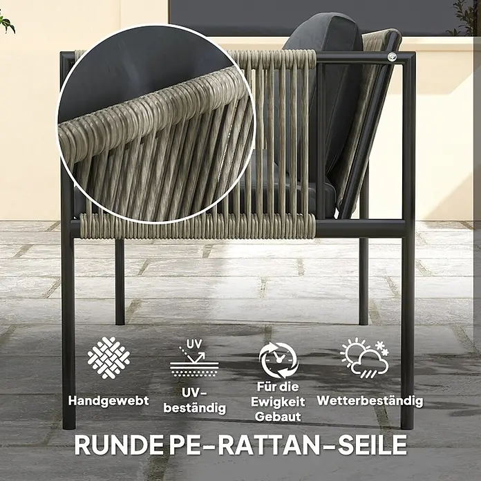 SONNENH Loungemöbel-Set - 4 -tlg., Polyrattan, Grau