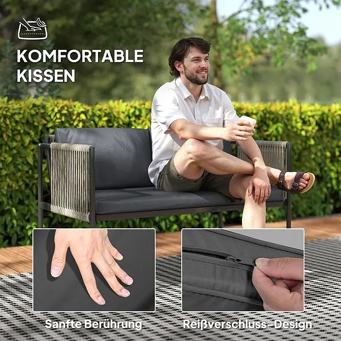 SONNENH Loungemöbel-Set - 4 -tlg., Polyrattan, Grau