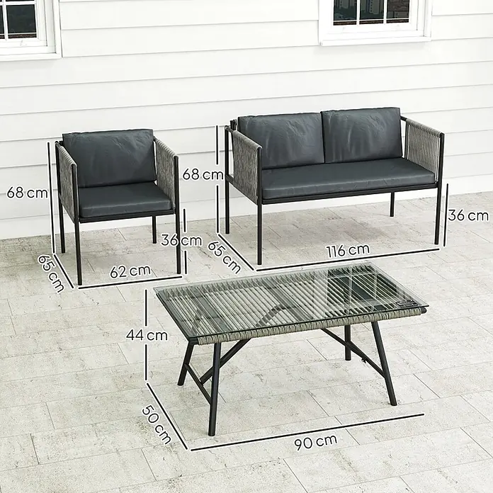 SONNENH Loungemöbel-Set - 4 -tlg., Polyrattan, Grau