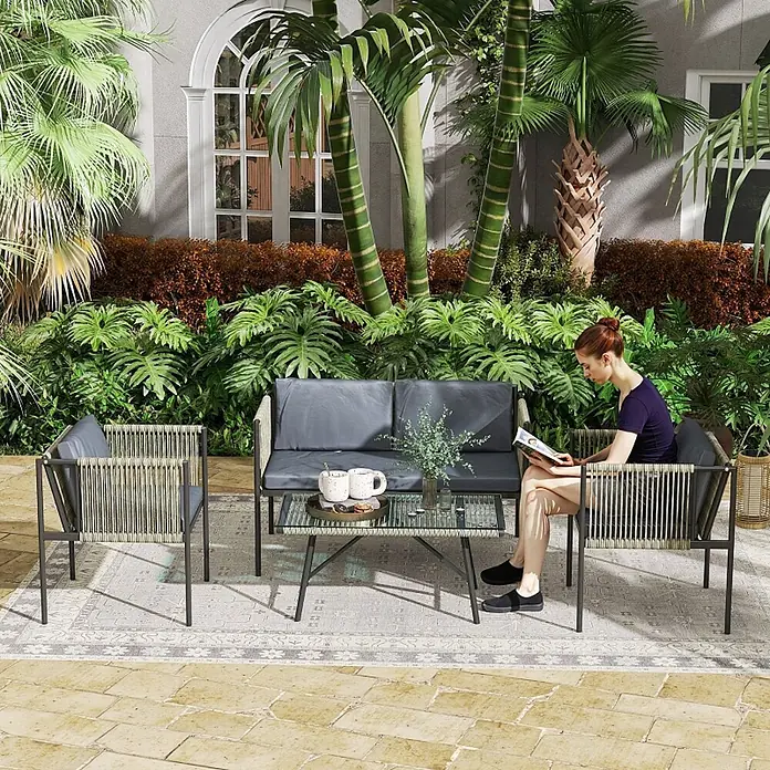 SONNENH Loungemöbel-Set - 4 -tlg., Polyrattan, Grau