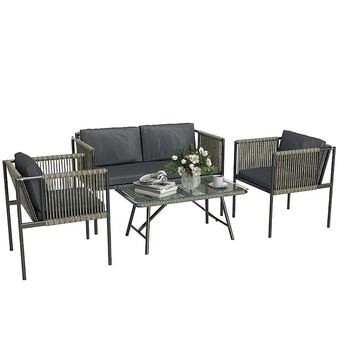 SONNENH Loungemöbel-Set - 4 -tlg., Polyrattan, Grau