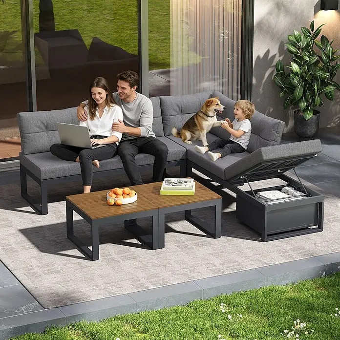 SONNENH Loungemöbel-Set - 3 -tlg., Polyester, Dunkelgrau