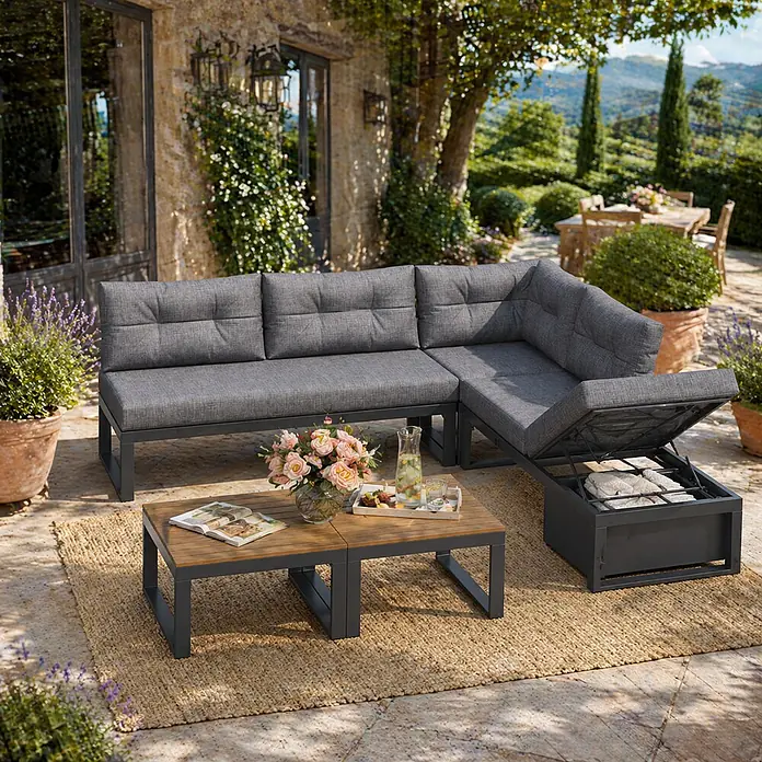 SONNENH Loungemöbel-Set - 3 -tlg., Polyester, Dunkelgrau