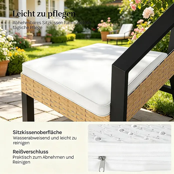 SONNENH Loungemöbel-Set - 4 -tlg., Fabric, Polyrattan, Metall, Sponge, Natur