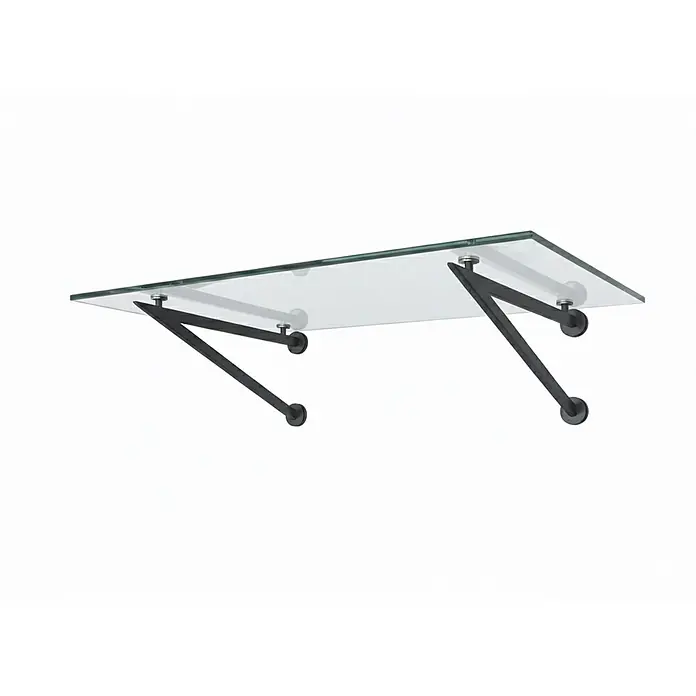 Glaszentrum Hagen Vordach Glasvordach Klarglas 200x90 cm V-Form Schwarz Halter - Schwarz