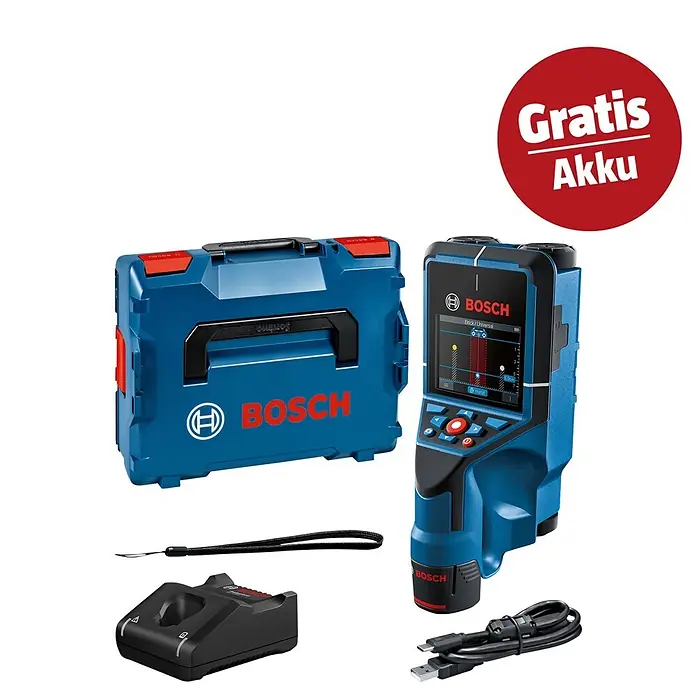 Bosch Professional Ortungsgerät D-tect 200 C - 1 Akku, Arbeitsbereich: 200 mm - Blauer Bosch Wandscanner-Set mit Tragekoffer, Ladegerät und Kabeln.