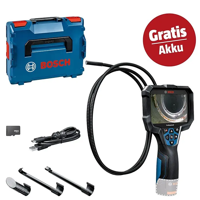 Bosch Professional Inspektionskamera GIC 12V-5-27 C - 12 V, Ohne Akku, Akkubetrieben - Bosch Professional Inspektionskamera-Set mit blauer L-BOXX, Sonde, Zubehör und 'Gratis Akku' Angebot.