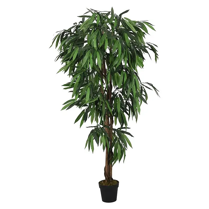 vidaXL Mangobaum Künstlich 900 Blätter 180 cm Grün -  - Großer Kunstbaum mit grünen Blättern und braunen, verschlungenen Stämmen in einem schwarzen Topf.