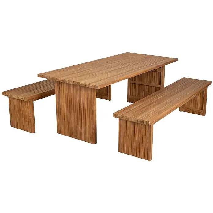 Bene Living Gartentisch-Set - Gesamtumfang: 3 -tlg., L x B x H: 100 x 180 x 74 cm, Ø x H: 100 x 74 cm, Teakholz